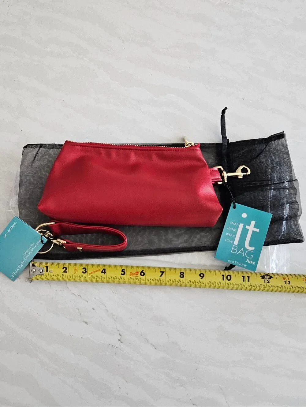 KEYPER Luxe Red Vegan Leather 2- Piece Wristlet Set with Gold Hardware